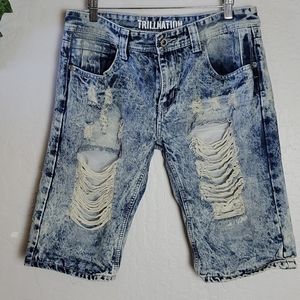 TRILL NATION Distressed shredded Shorts 32